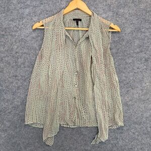 Escada Silk Blouse Womens 40 Polka Dot Lightweight Button Front Tie Designer Top